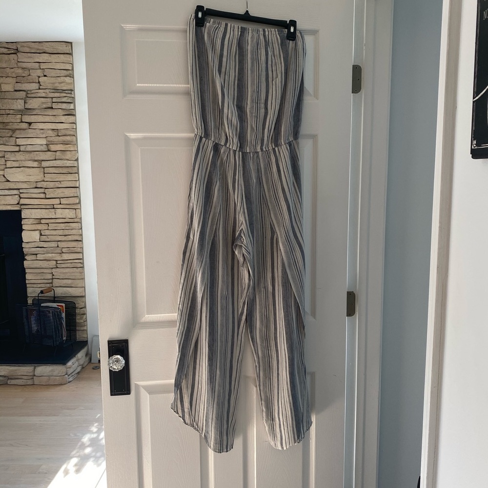 DREW Pinstriped  strapless jumpsuit